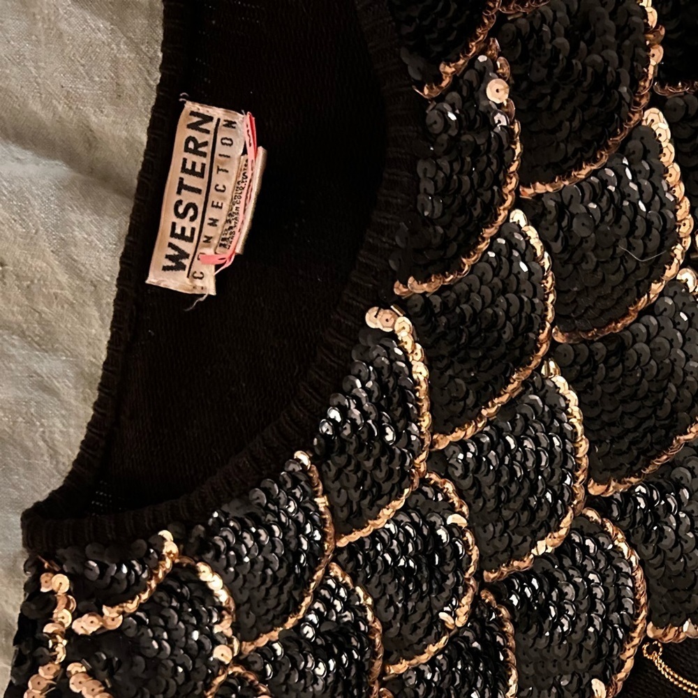 Vintage Western Connection sequined tassel black sweater size L - Picture 11 of 15